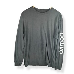 Peluva Logo T Shirt Mens Size Large Long Sleeve Cotton Hiking Outdoor USA Made
